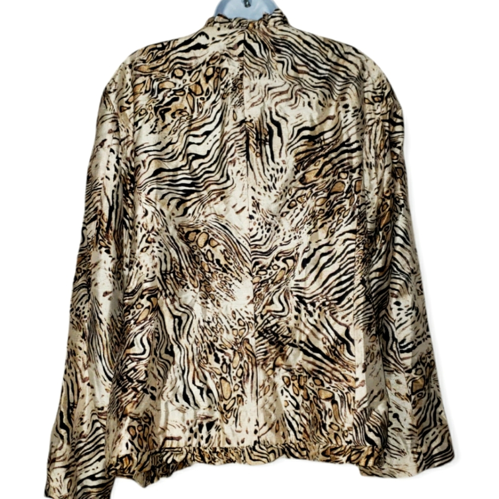 NWT Chicos tan & brown animal print silk open front ruffle jacket Womens… - Picture 2 of 7